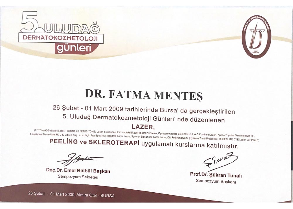 5.Uludağ DermatoKozmetoloji Günleri Katılım Sertifikası