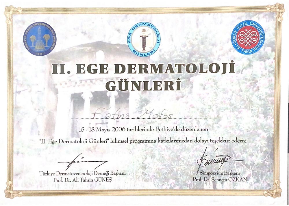 2. Ege Dermatoloji Günleri Katılım Sertifikası