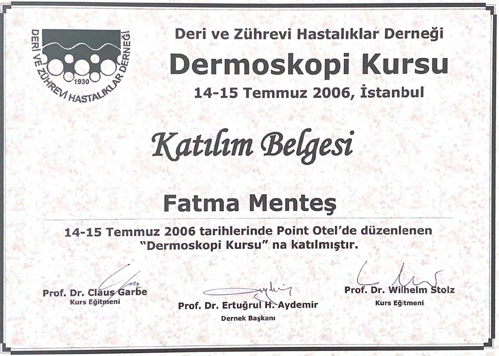 5.Uludağ Dermotokozmetoloji Günleri Kursu Katılım Sertifikası