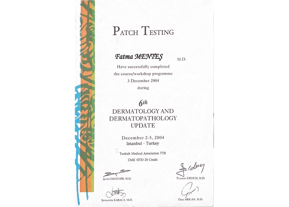 6.Dermatoloji ve Dermatoloji Kurs Bitirim Sertifikası