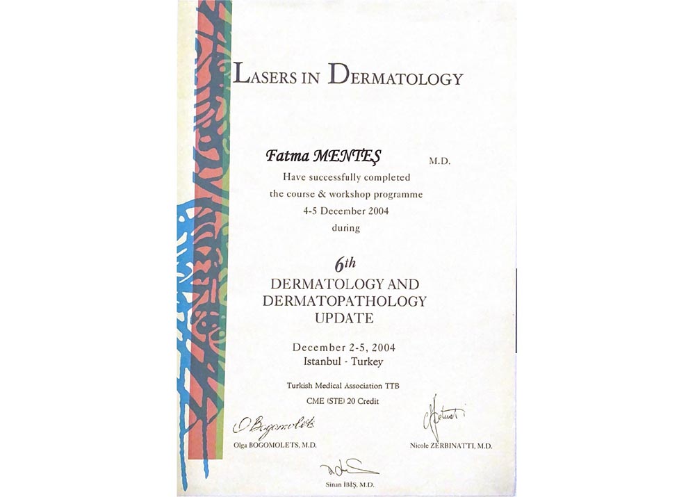 Dermatolojide Lazerler Kurs Bitirim Sertifikas