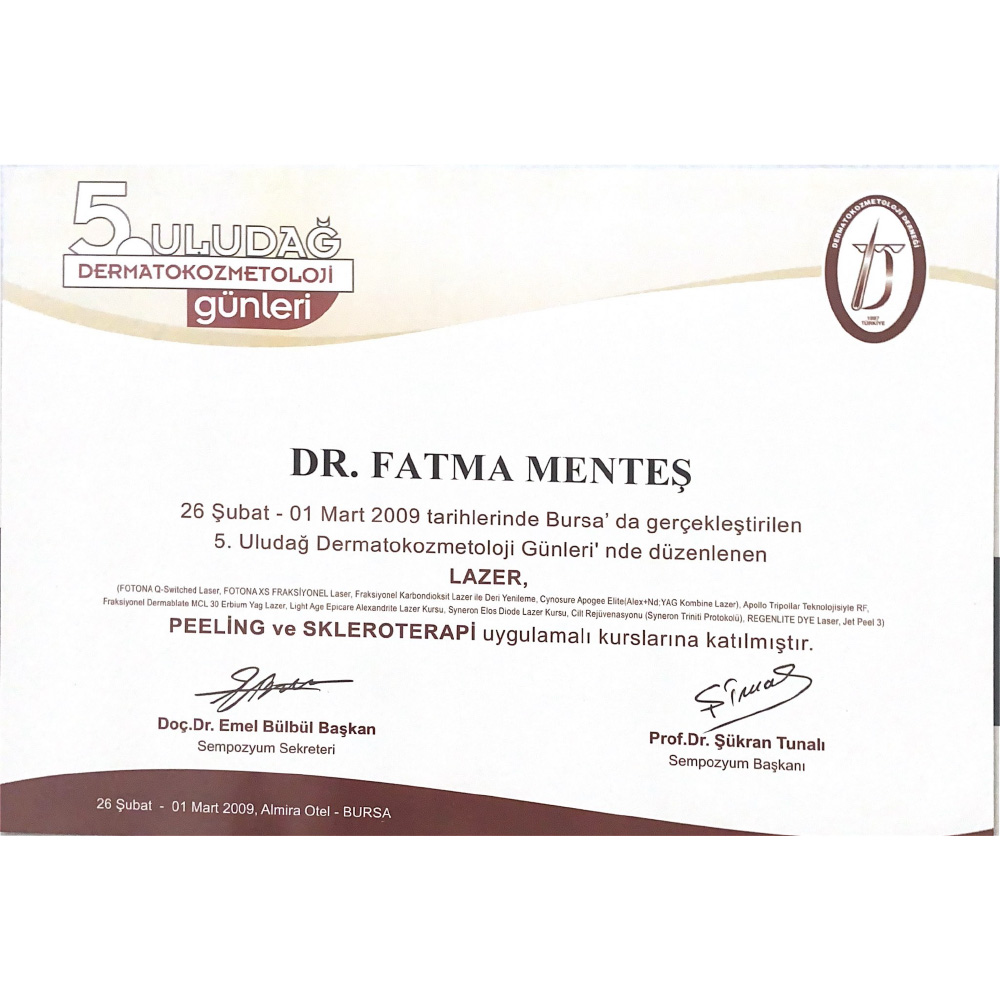 5.Uludağ DermatoKozmetoloji Günleri Katılım Sertifikası