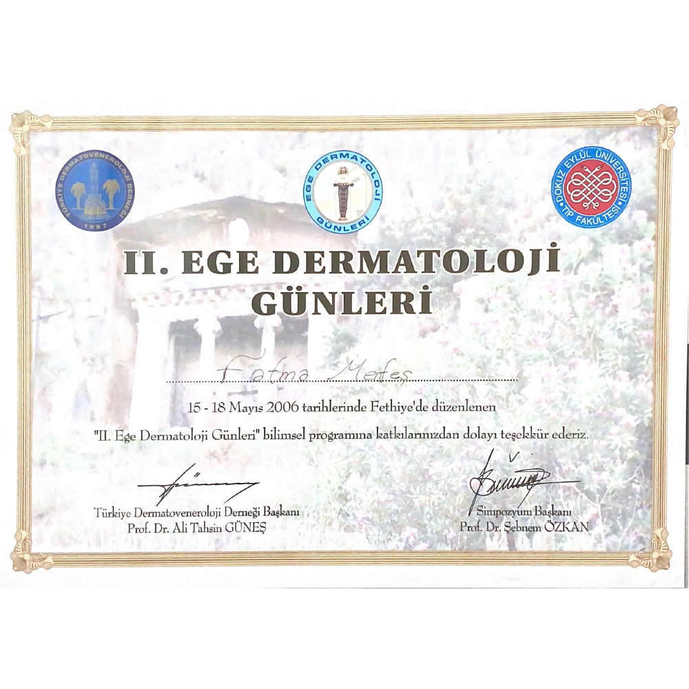 2. Ege Dermatoloji Günleri Katılım Sertifikası