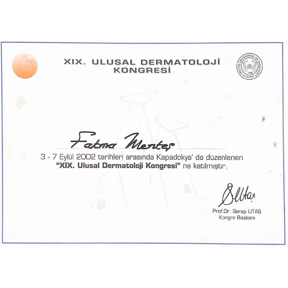 19.Ulusal Dermatoloji Kongresi Katılım Sertifikası