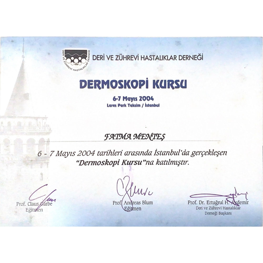 Dermoskopi Kursu Katılım Sertifikası