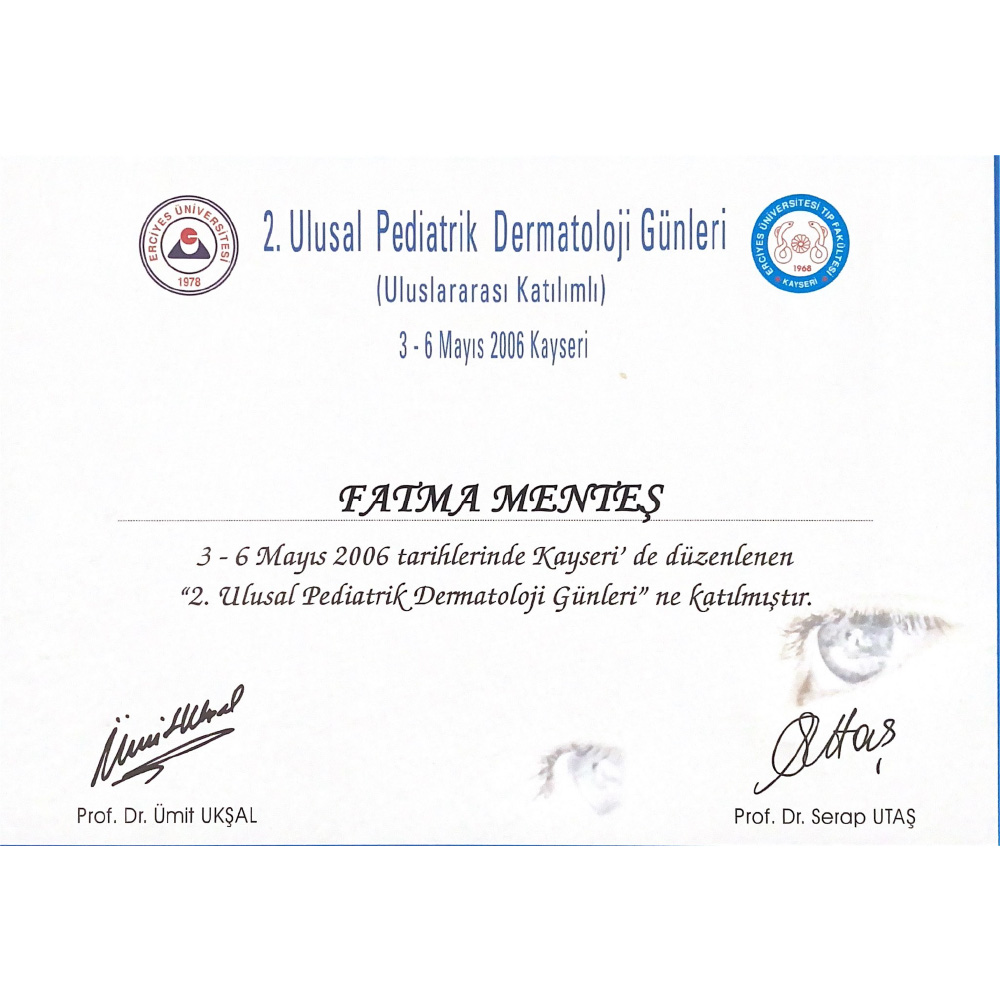 2.Ulusal Pediatrik Dermotoloji Günleri Katılım Sertifikası