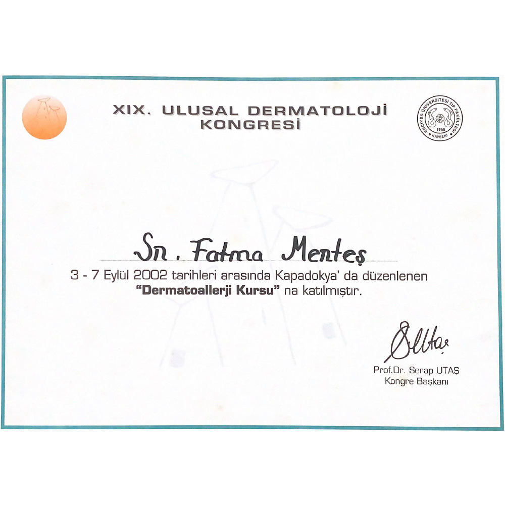 Dermatoallerji Kursu Katılım Sertifikası