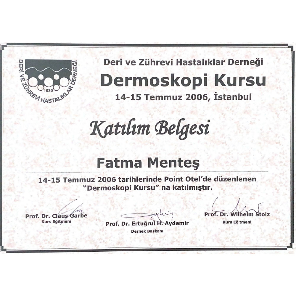 5.Uludağ Dermotokozmetoloji Günleri Kursu Katılım Sertifikası