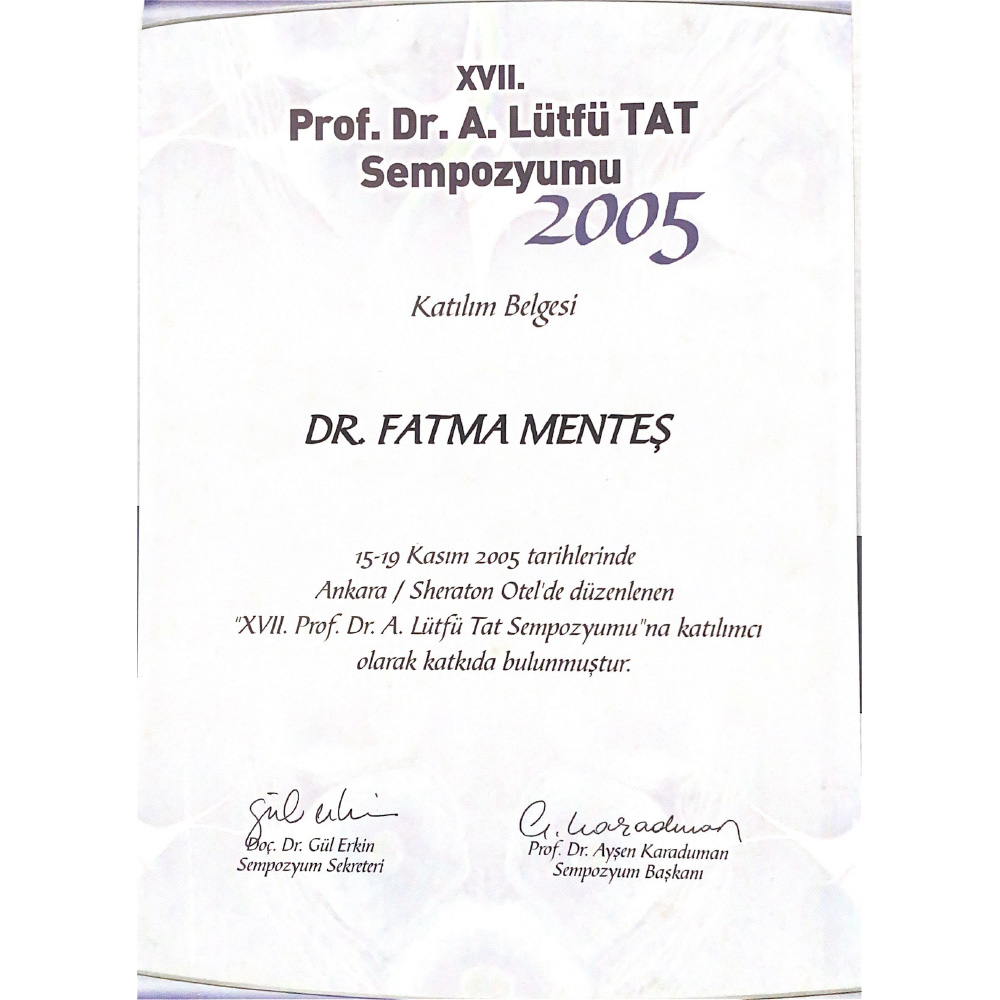 27. Prof. Dr. A.Lütfü Tat Sempozyumu Katılım Sertifikası