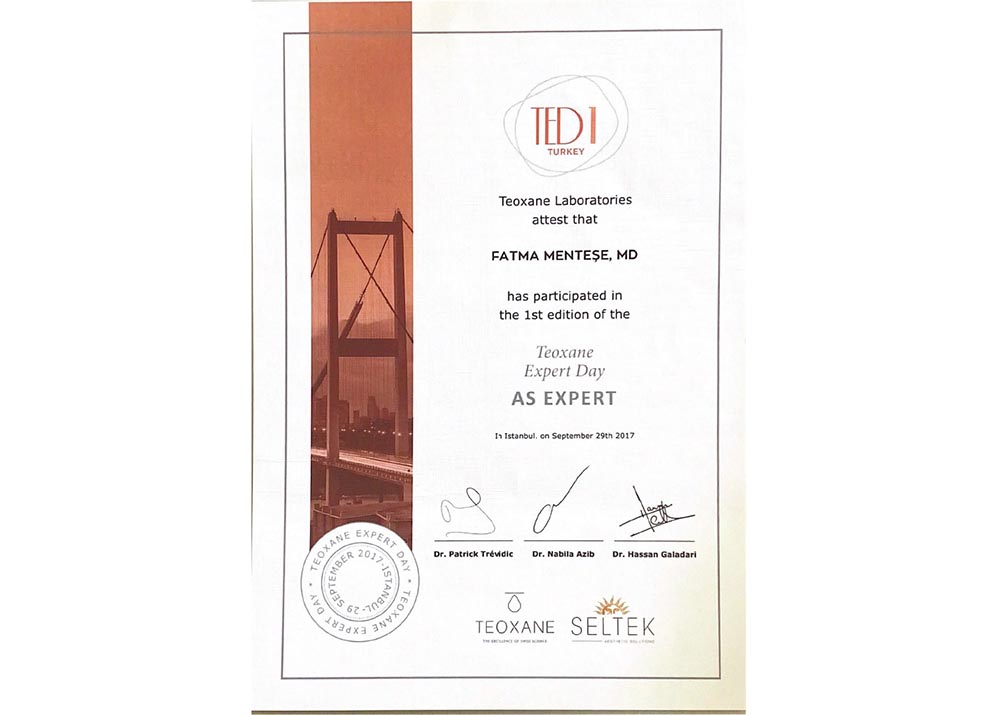 Teoxane Laboratuvar 1.lik Sertifikası