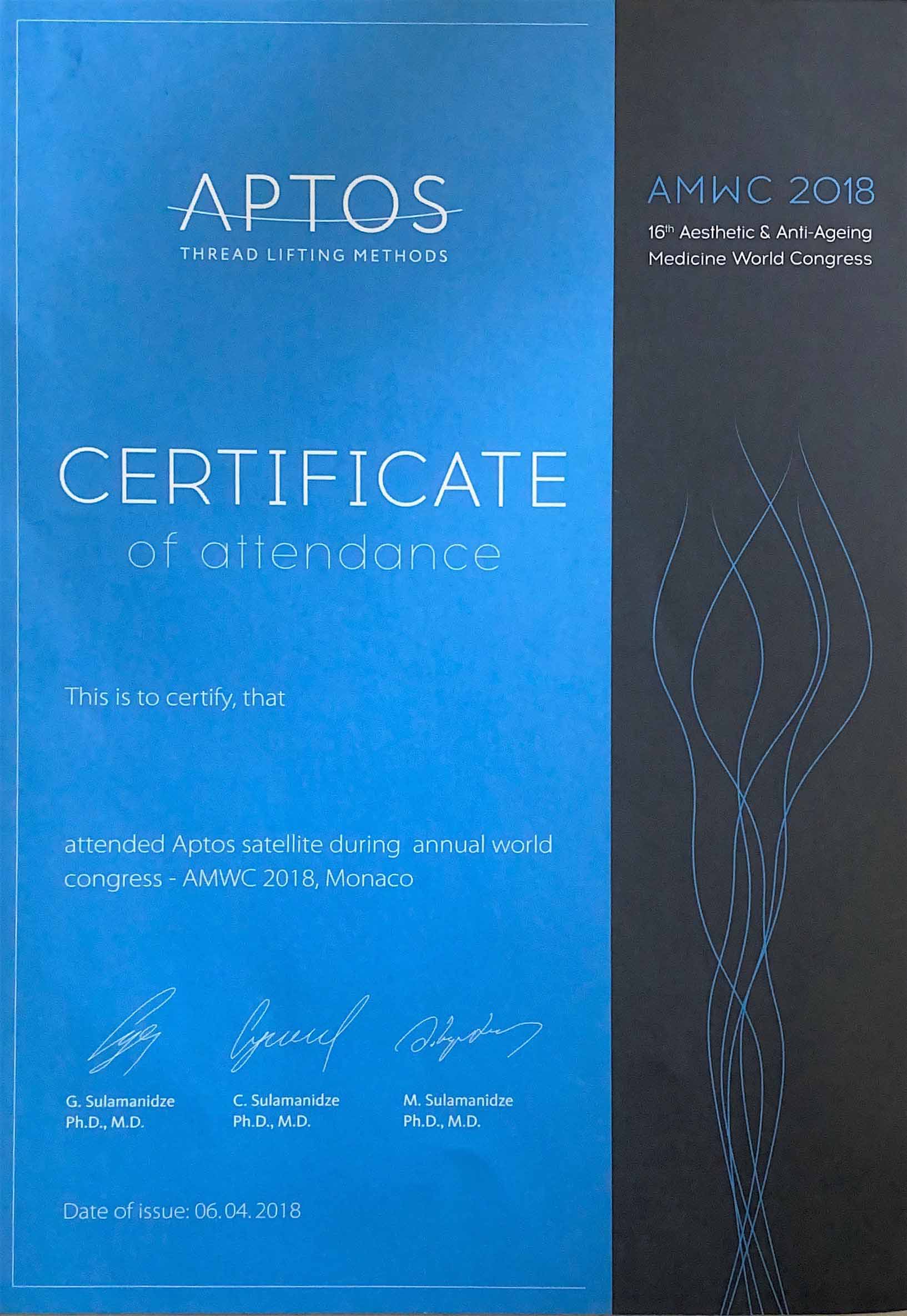 Aptos Kursu Katılım Sertifikası