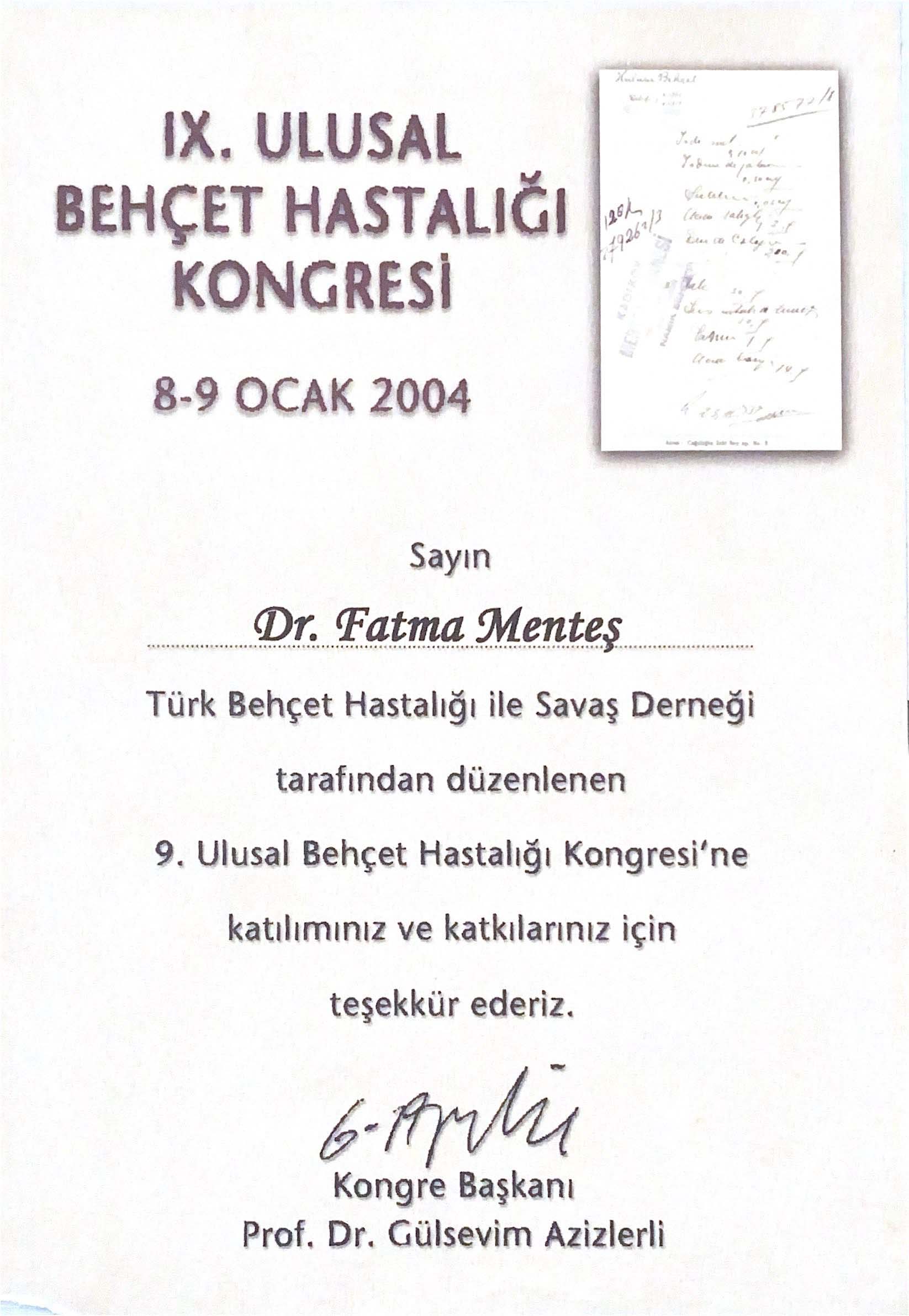 28. Prof. Dr. A.Lütfü Tat Sempozyumu Katılım Sertifikası